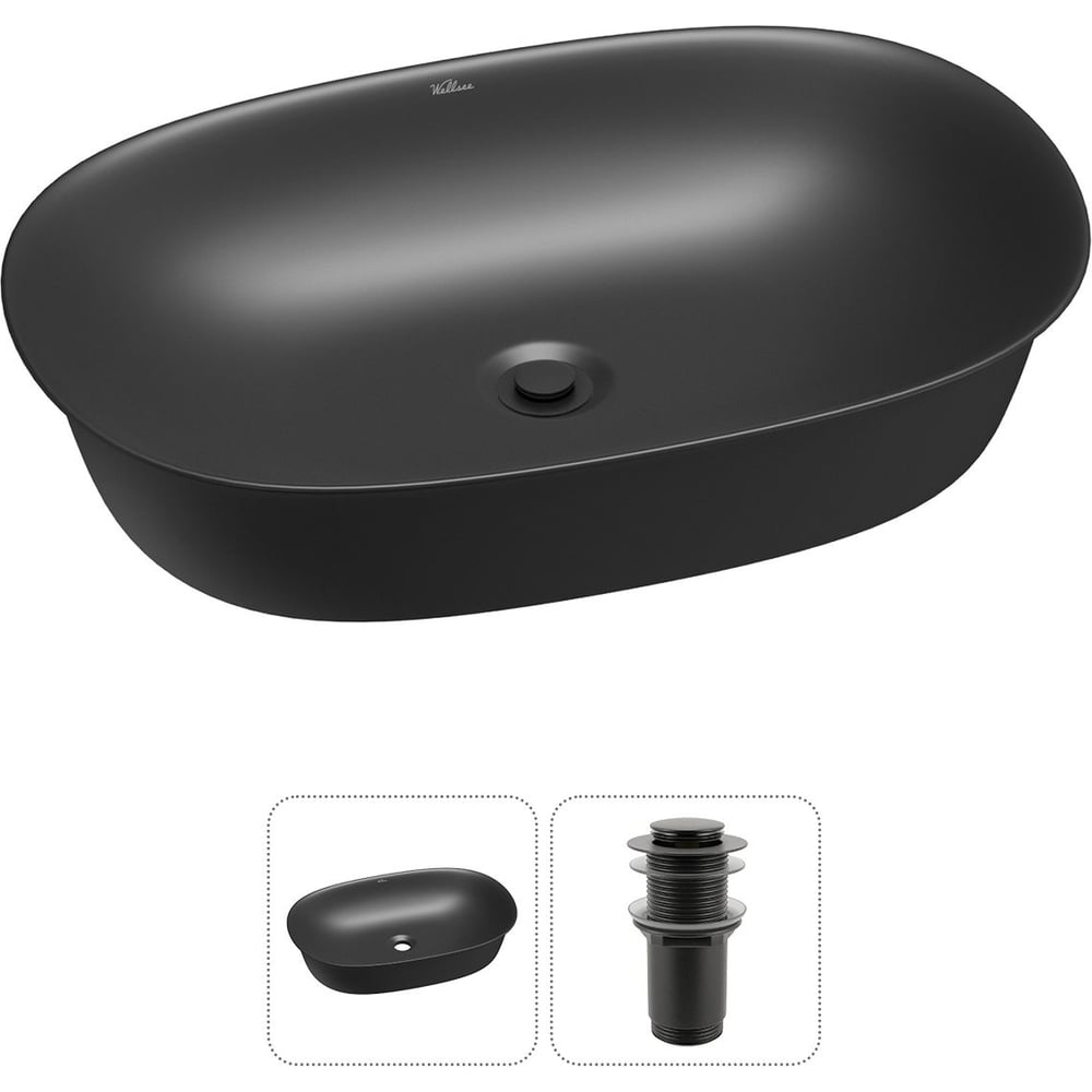 Изображение товара Накладная раковина Wellsee 2 в 1 Brillant iCon овальная матовая черная 60x40 см