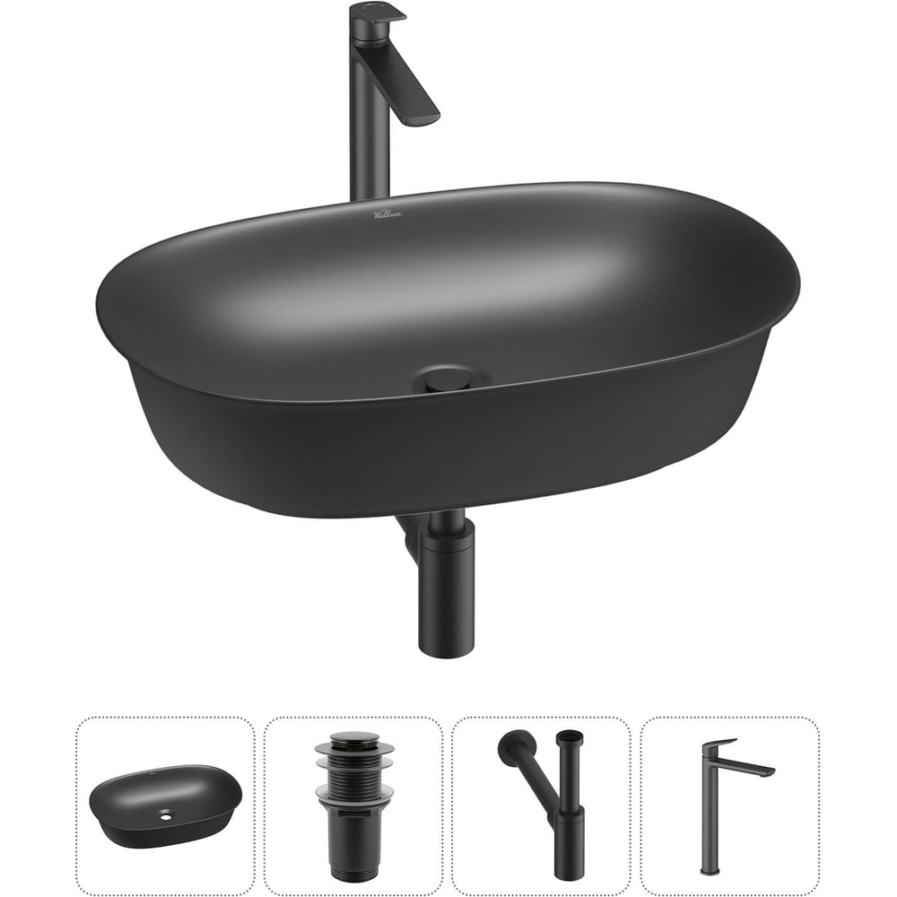Изображение товара Набор для умывальника Wellsee 4 в 1 Brillant iCon овальный черный фарфор