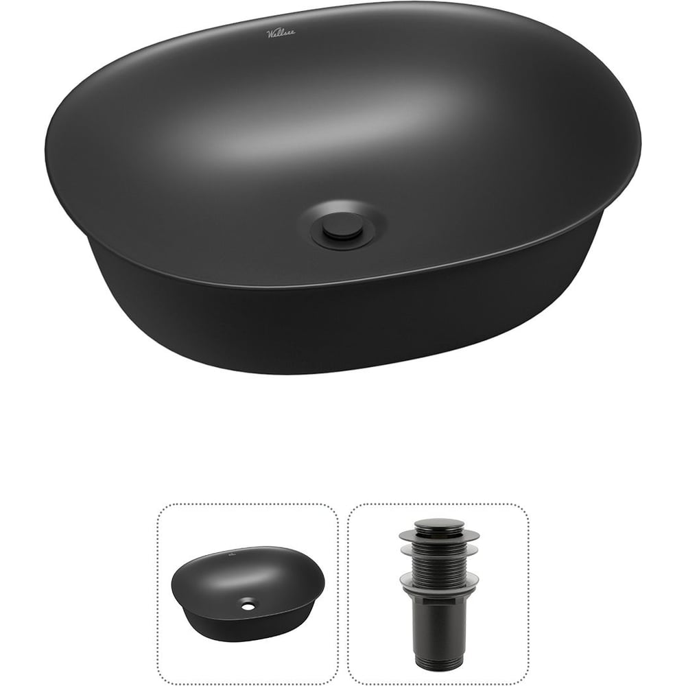 Изображение товара Накладная раковина Wellsee 2 в 1 Brillant iCon овальная матовая черная 50x40 см