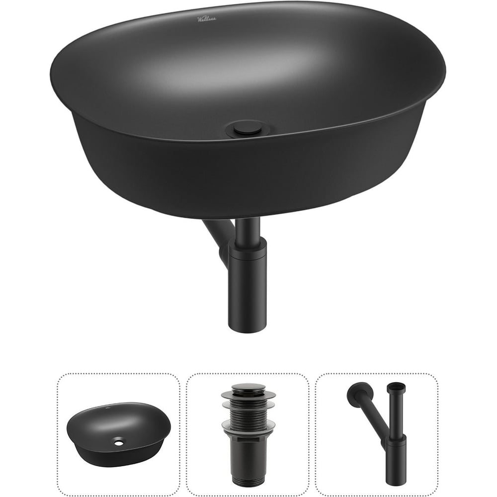 Изображение товара Набор Wellsee 3 в 1 Brillant iCon накладная раковина овальная матовая черная 50x40 см