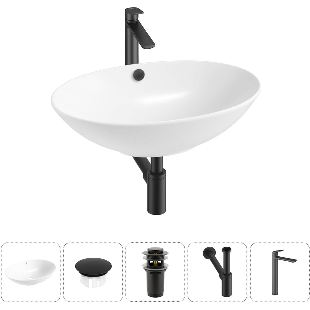 Изображение товара Набор Wellsee 5 в 1 Bliss накладная раковина 63x42 см с смесителем и аксессуарами