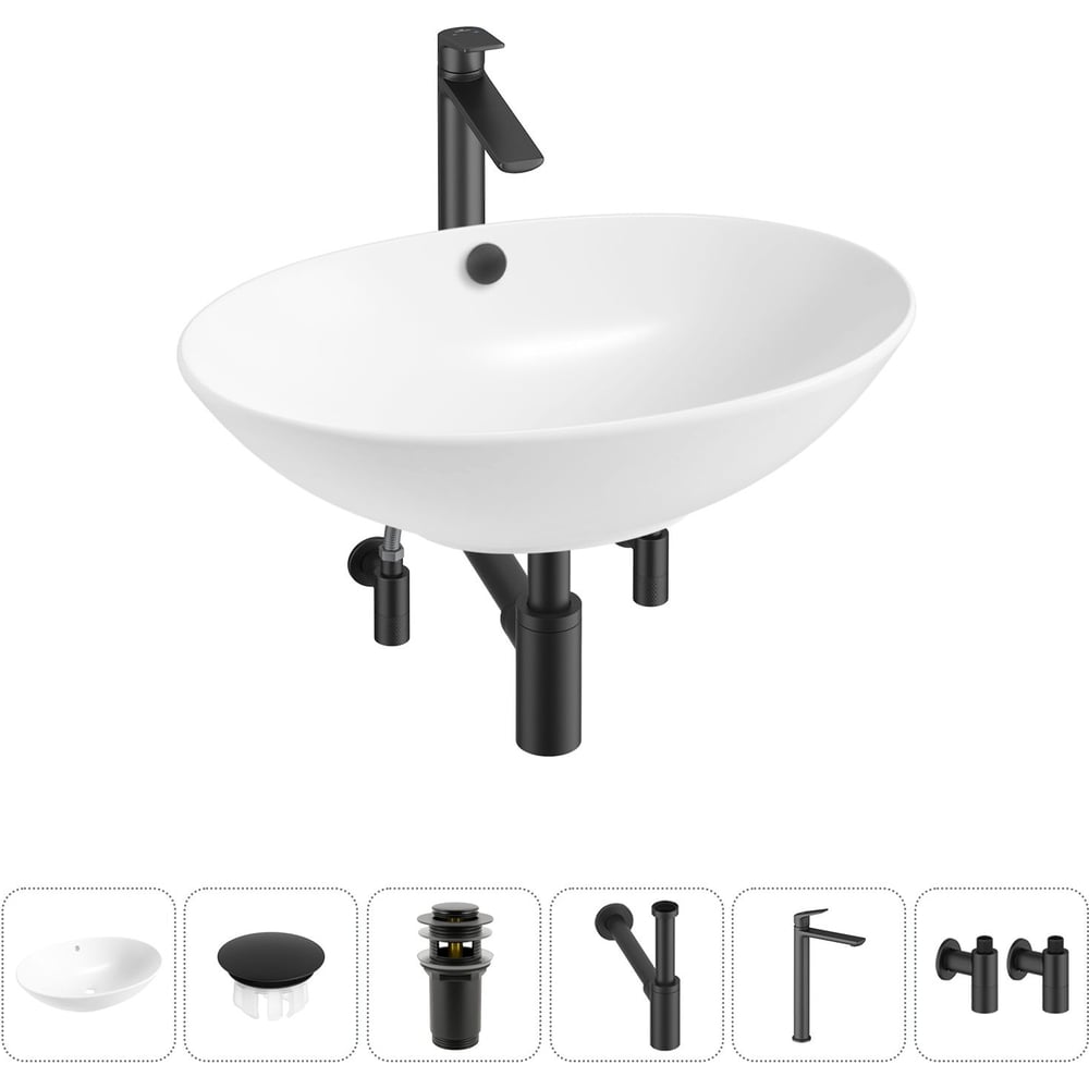 Изображение товара Набор Wellsee 6 в 1 Bliss накладная раковина 63x42 см с смесителем и аксессуарами