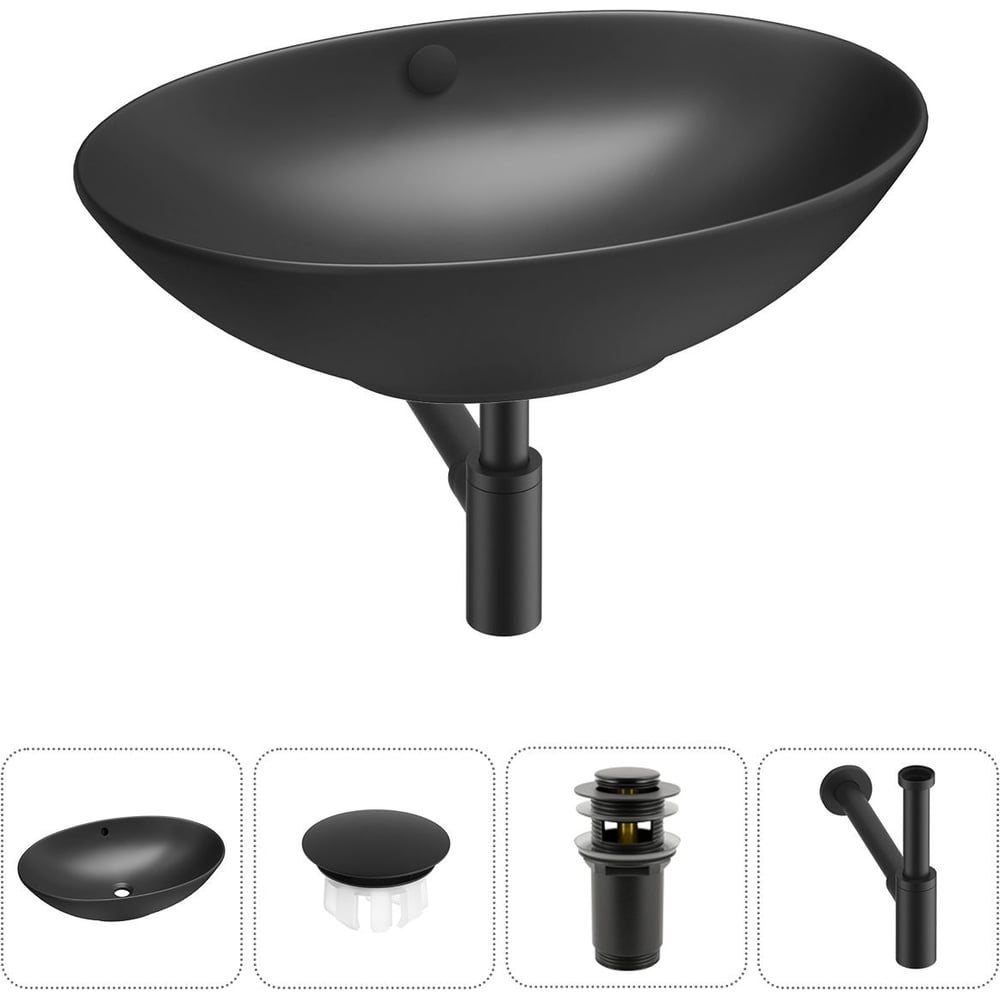 Изображение товара Набор Wellsee 4 в 1 Bliss накладная раковина 63x42 см матовый черный