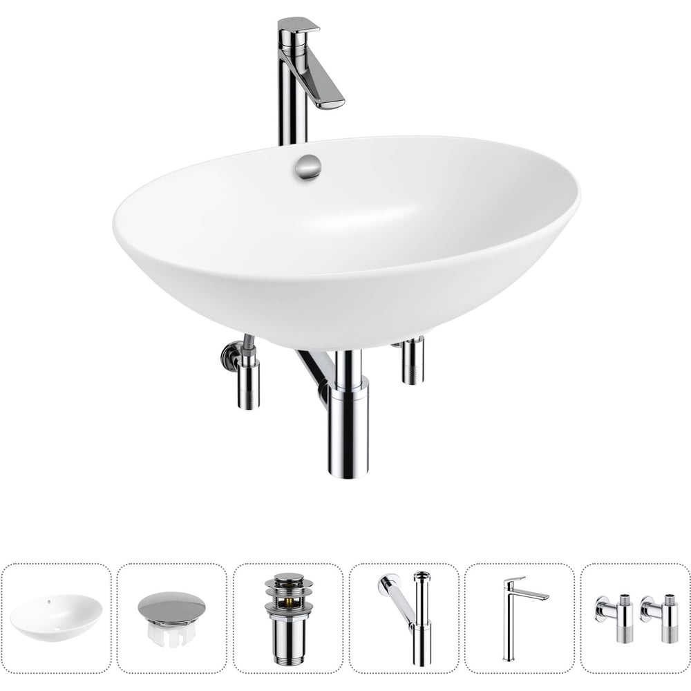 Изображение товара Набор Wellsee 6 в 1 Bliss накладная раковина и смеситель белый