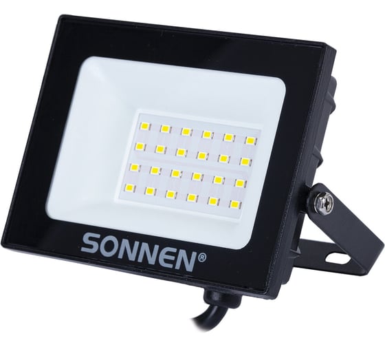 Изображение товара Прожектор светодиодный SONNEN 20Вт, 6500К, 1600Лм, IP65, 122x84x26мм, черный 238412