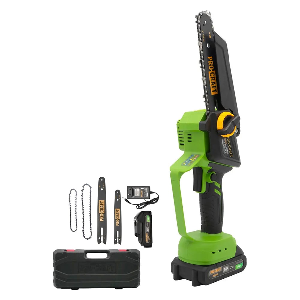 Изображение товара Пила цепная аккумуляторная PROCRAFT 20В 6''+8'' (2x2Ач) - кейс, 2 цепи, ЗУ