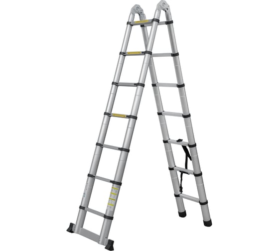 Изображение товара Лестница телескопическая шарнирная алюминиевая двухсекционная Новая Высота 4,4 м, Мал Удал 2310ТЛ, 2x7 перекладин 2310207ТЛ