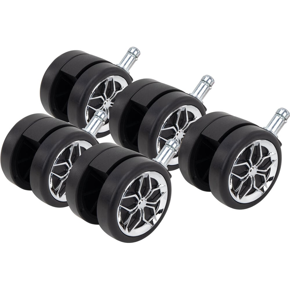 Изображение товара Комплект прорезиненных роликов для кресла BRABIX 5 шт диаметр 60 мм шток d11 мм черные