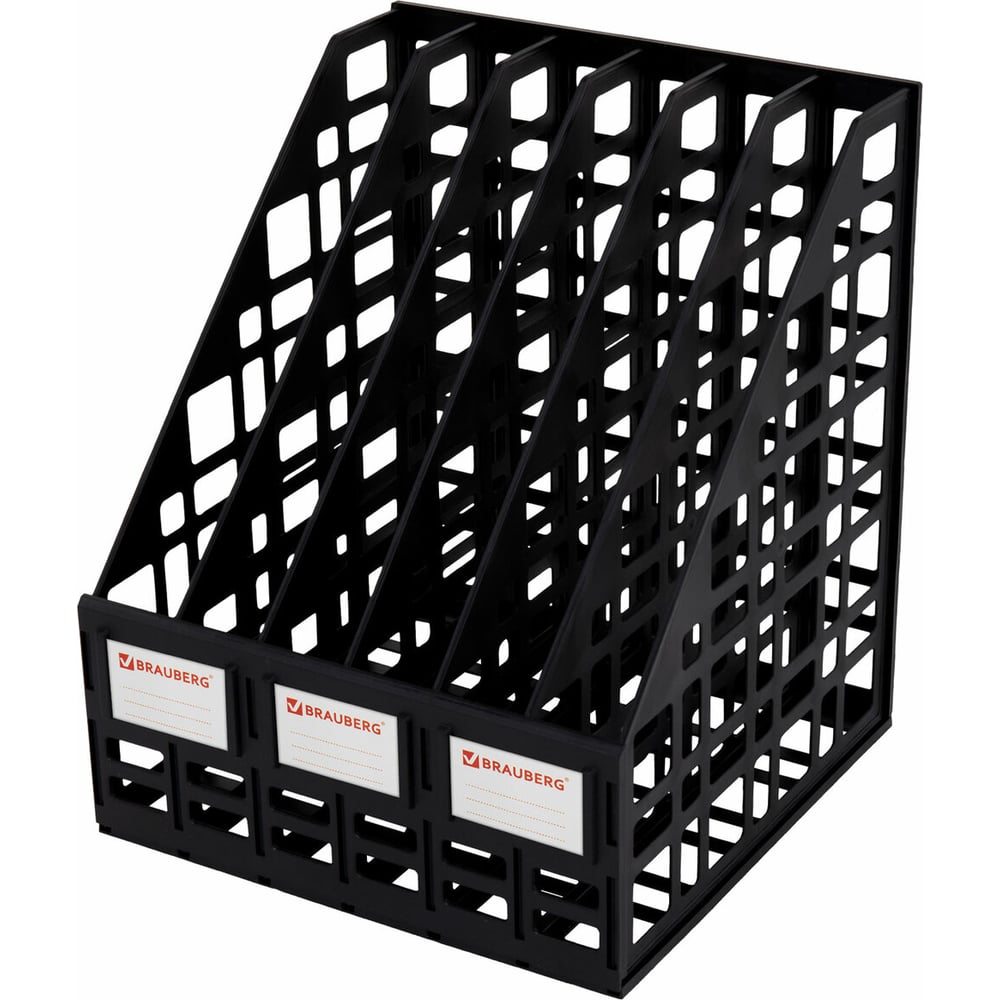 Изображение товара Лоток вертикальный для бумаг BRAUBERG ULTRA, 240 мм, 6 отделений, сетчатый, сборный, черный, 238251