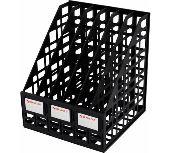 Изображение товара Лоток вертикальный для бумаг BRAUBERG ULTRA, 240 мм, 6 отделений, сетчатый, сборный, черный, 238251