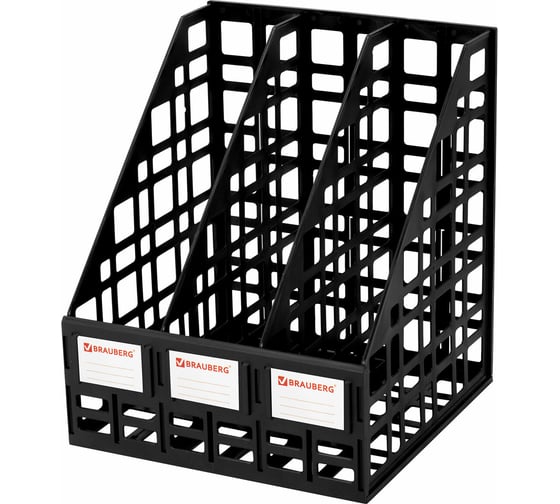 Изображение товара Лоток вертикальный для бумаг BRAUBERG ULTRA, 240 мм, 3 отделения, сетчатый, сборный, черный, 238249
