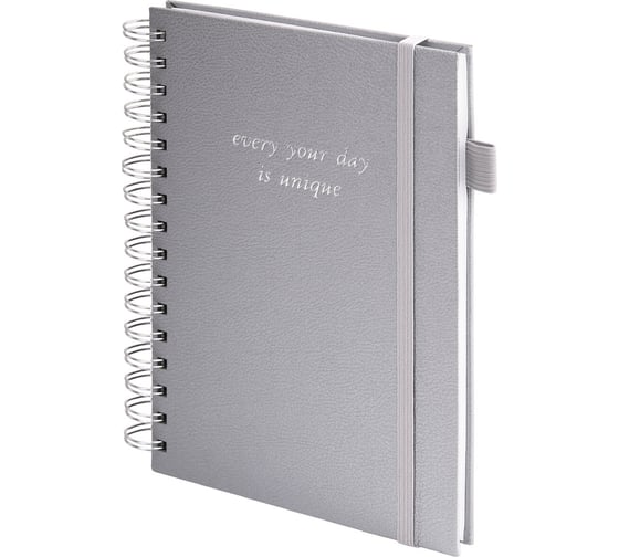 Изображение товара Бизнес-тетрадь BRAUBERG на гребне, А5, 148x216 мм, Calipso под кожу, резинка, клетка, 80 л, серая, 116253