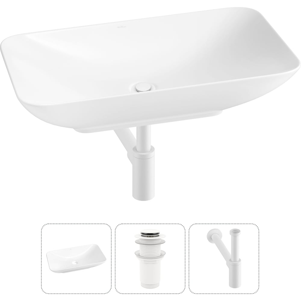 Изображение товара Набор Wellsee 3 в 1 Demure накладная раковина 60x36 см с сифоном и белым покрытием