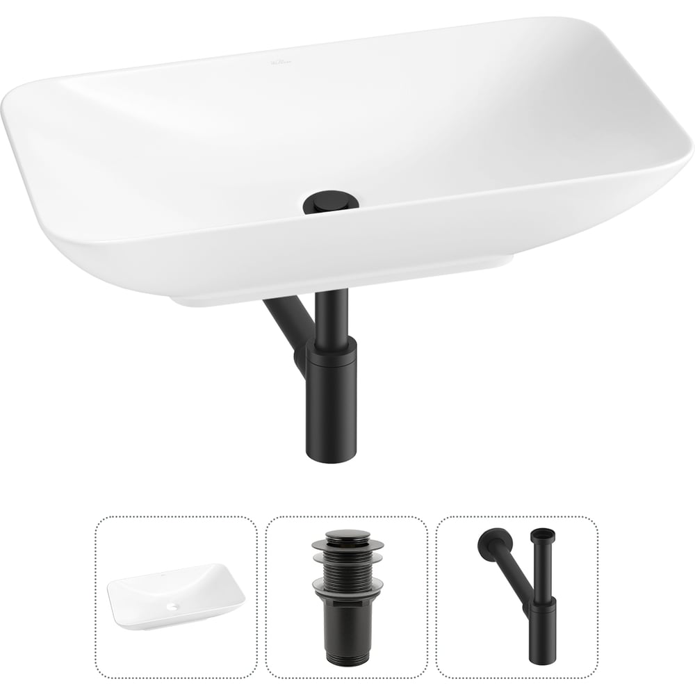 Изображение товара Накладная раковина Wellsee Demure 60x36 см с донным клапаном и современным дизайном