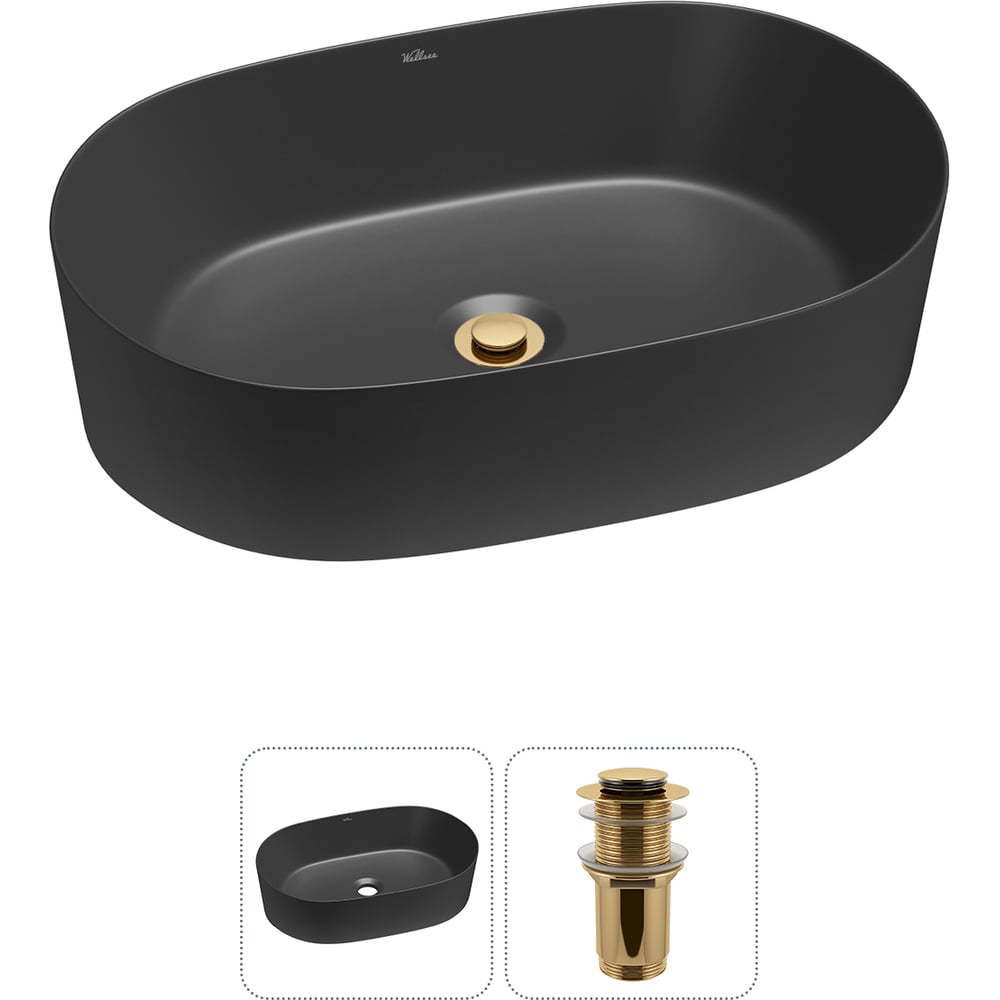 Изображение товара Набор Wellsee 2 в 1 Saint-Germain накладная раковина 56x37 см матовый черный фарфор