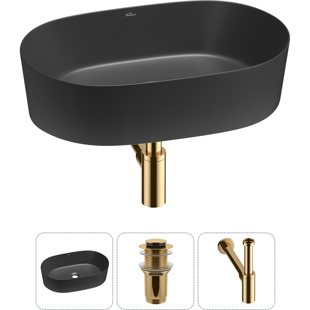 Изображение товара Накладная раковина Wellsee Saint-Germain 56x37 см матовый черный фарфор