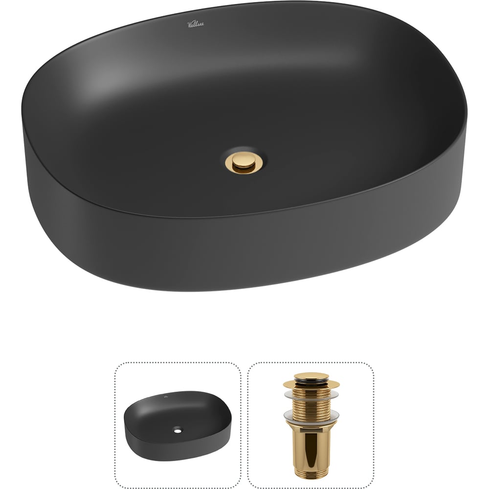 Изображение товара Накладная раковина Wellsee Belle Spa 2.0 55x45 см матовый черный с золотыми аксессуарами