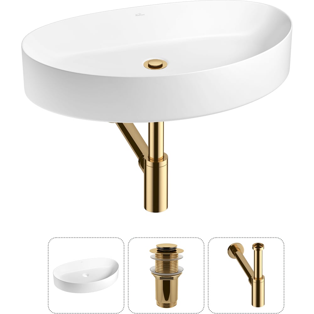 Изображение товара Накладная раковина Wellsee Belle Spa 2.0 64x40 см фарфор с золотыми аксессуарами