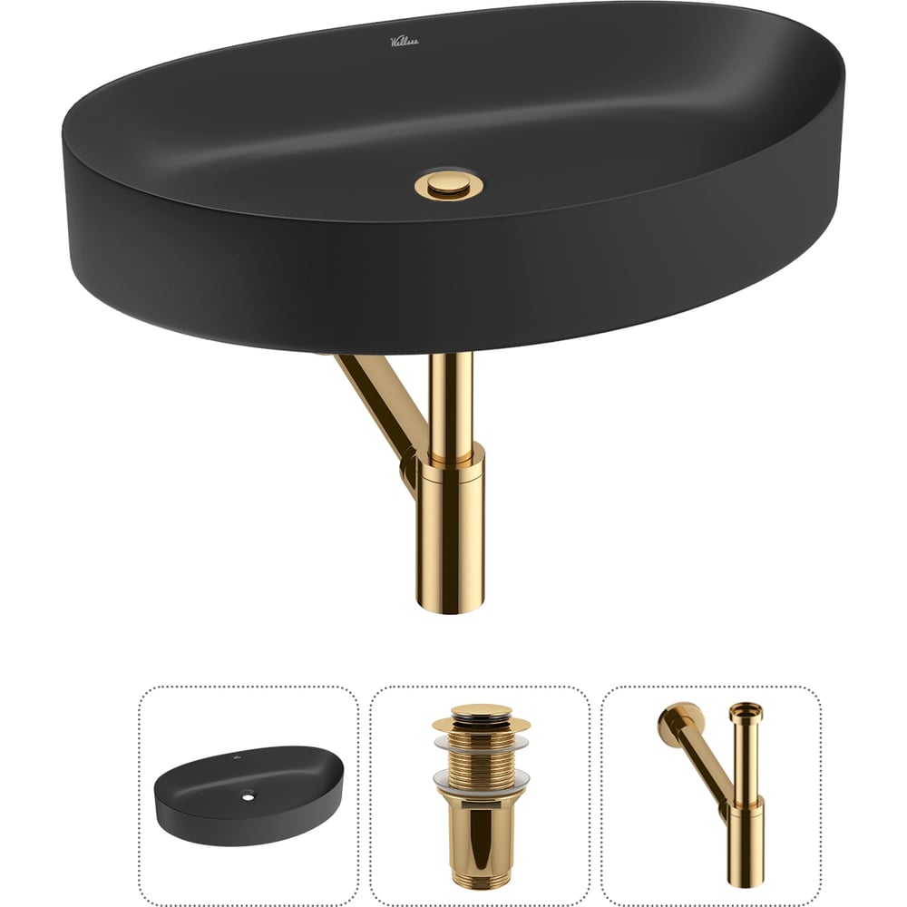 Изображение товара Набор Wellsee 3 в 1 Belle Spa 2.0 накладная раковина 64x40 см с матовым черным цветом