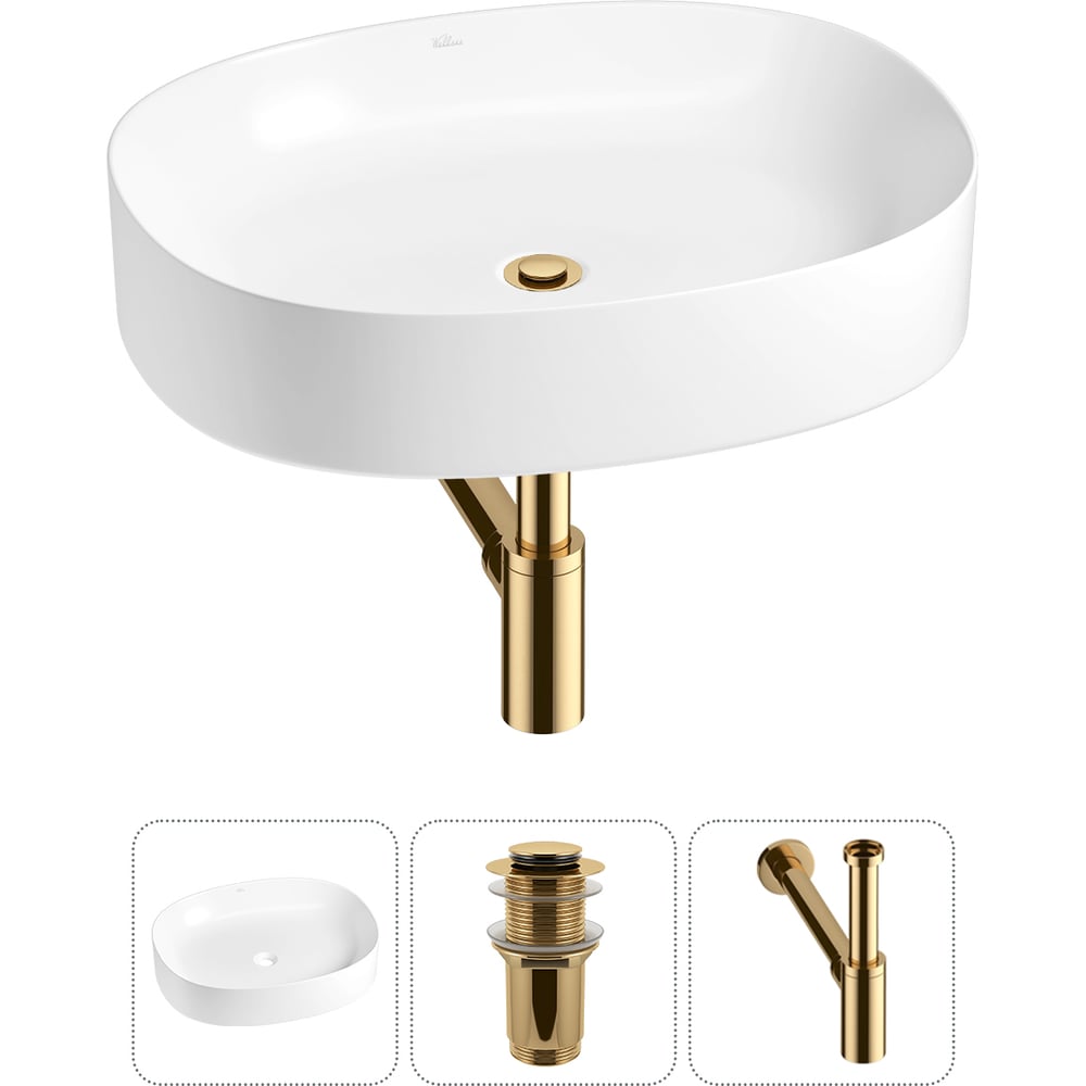 Изображение товара Накладная раковина Wellsee Belle Spa 2.0 55x45 см белая с золотыми аксессуарами