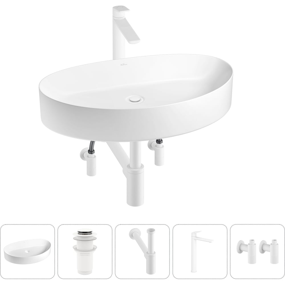 Изображение товара Набор для ванной Wellsee 5 в 1 Belle Spa 2.0 накладная раковина 64x40 см с смесителем