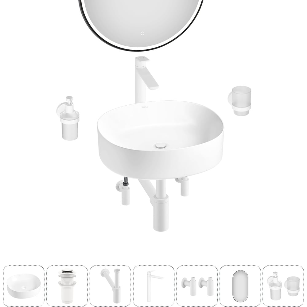 Изображение товара Набор Wellsee 7 в 1 Belle Spa 2.0 накладная раковина 45x42 см белый фарфор