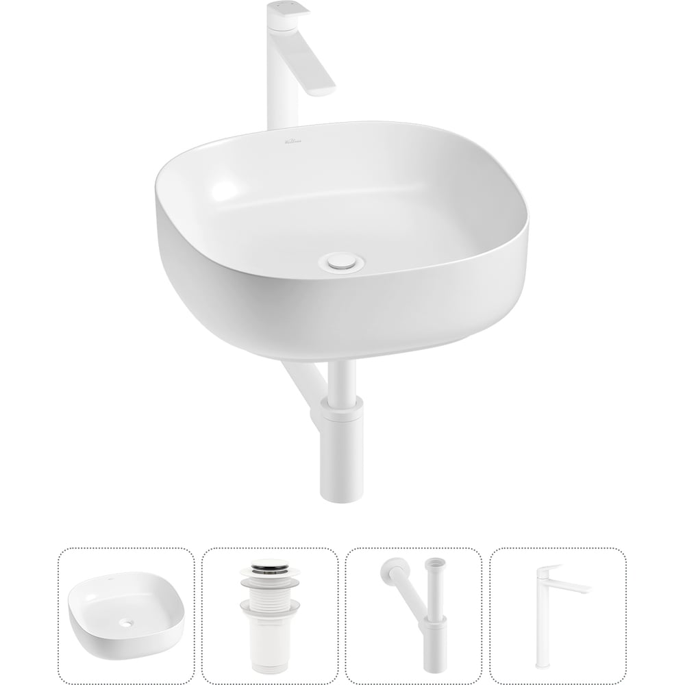 Изображение товара Набор раковина Wellsee 4 в 1 Belle Spa 3.0 накладная 45x45 см белая
