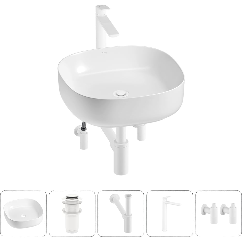 Изображение товара Набор накладной раковины Wellsee 5 в 1 Belle Spa 3.0 45x45 см с сифоном и смесителем