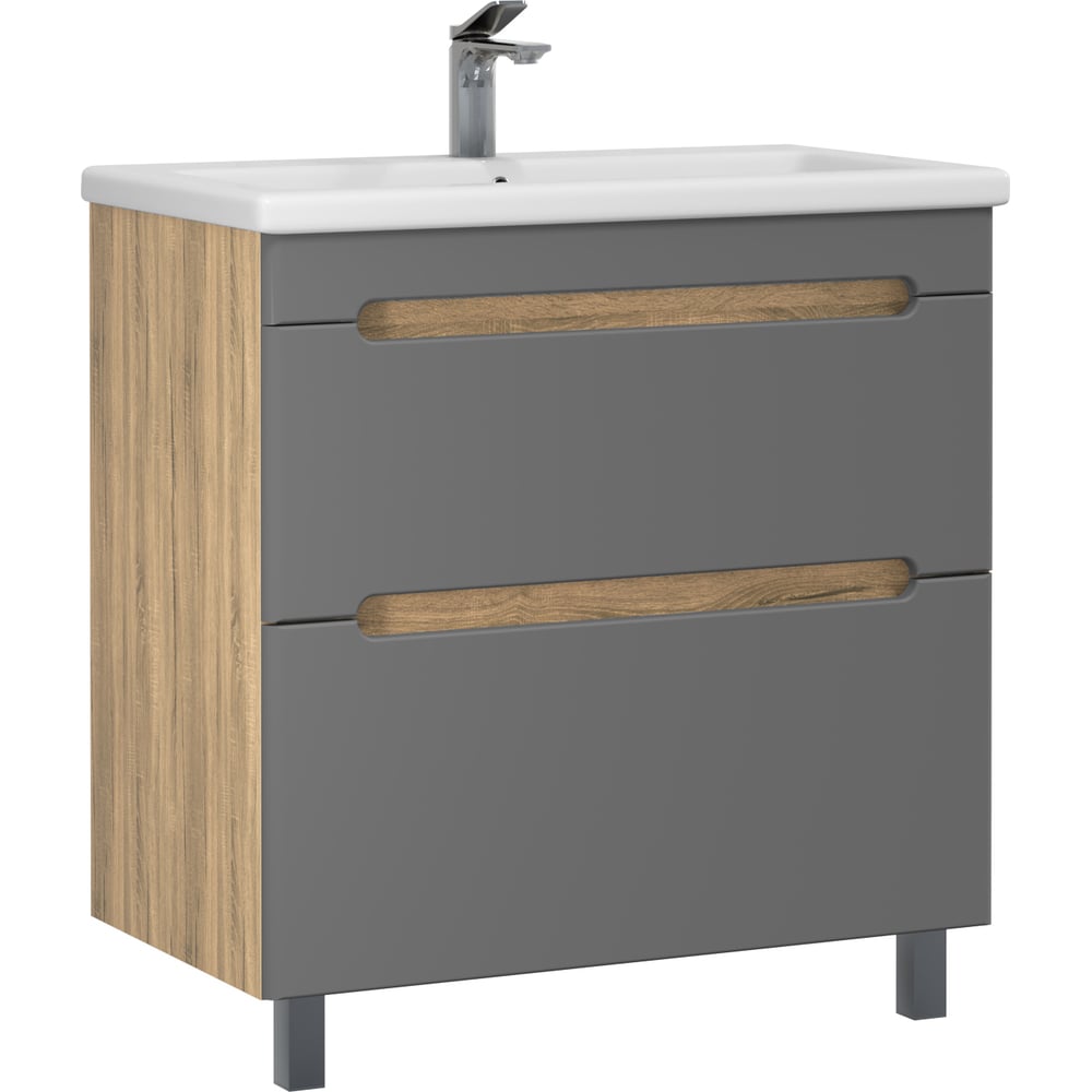 Изображение товара Тумба с раковиной RUVANN AQVI 80 + Como 80 в ванную напольная Графит софт, дуб вотан Т.AQVI.П-80НР-KIT-COM