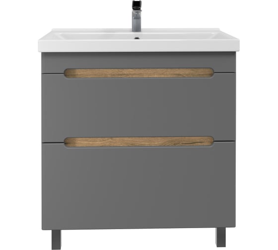 Изображение товара Тумба с раковиной RUVANN AQVI 80 + Фест 80 в ванную напольная Графит софт, дуб вотан Т.AQVI.П-80НР-KIT-FES