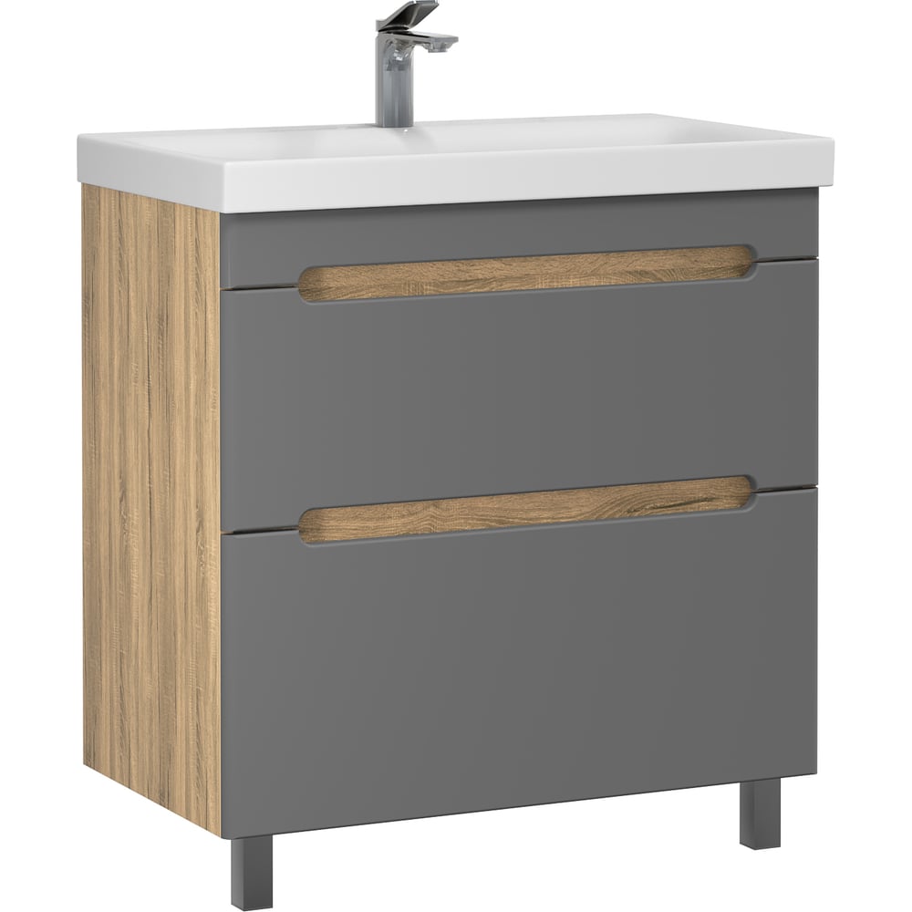 Изображение товара Тумба с раковиной RUVANN AQVI 80 + Moduo 80 в ванную напольная Графит софт, дуб вотан Т.AQVI.П-80НР-KIT-MOD
