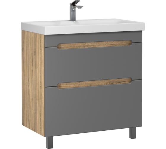Изображение товара Тумба с раковиной RUVANN AQVI 80 + Moduo 80 в ванную напольная Графит софт, дуб вотан Т.AQVI.П-80НР-KIT-MOD