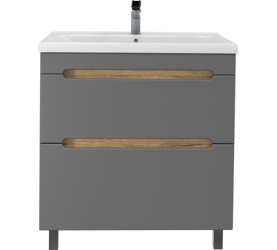 Изображение товара Тумба с раковиной RUVANN AQVI 70 + Миранда 70 в ванную напольная Графит софт, дуб вотан Т.AQVI.П-70НР-KIT-MIR