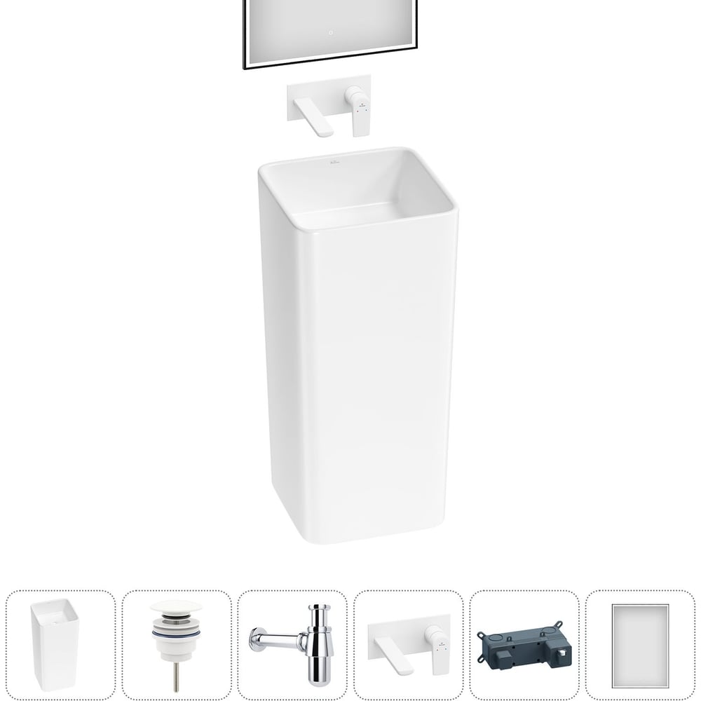 Изображение товара Набор Wellsee 5 в 1 Callipy Art напольная раковина 40x40x84 см с аксессуарами