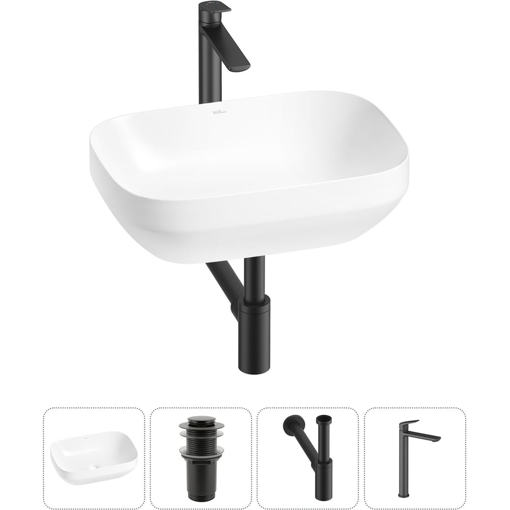 Изображение товара Набор Wellsee 4 в 1 Air Gap S накладная раковина 50x35 см с сифоном и смесителем