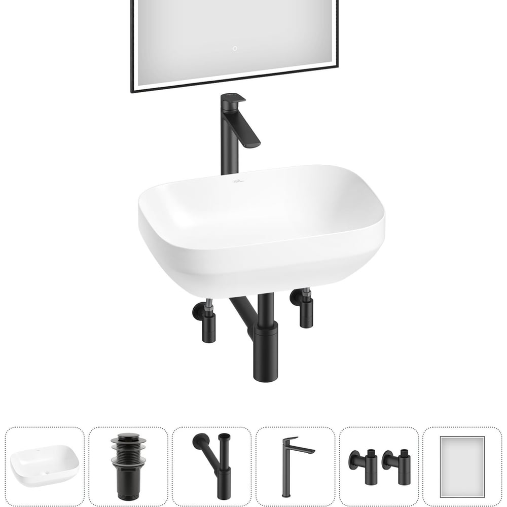 Изображение товара Набор Wellsee 6 в 1 Air Gap S накладная раковина 50x35 см с комплектом