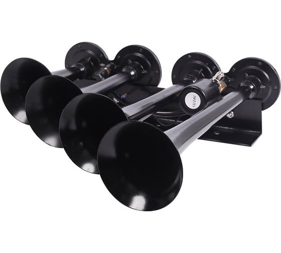 Изображение товара Сигнал автомобильный четырехтрубочный воздушный гудок Крал 185dB, 12/24 В, черный 6089