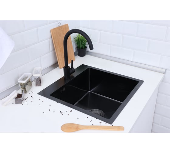 Изображение товара Мойка из нержавеющей стали Alcora Havana 50х50 см, цвет черный, сифон в комплекте 2011789NB