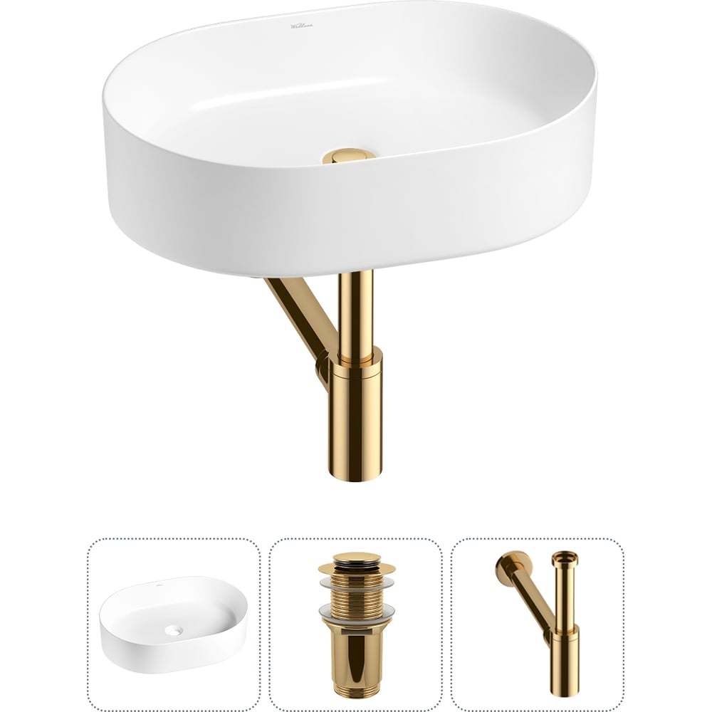 Изображение товара Набор раковина Wellsee 3 в 1 Belle Spa овальная накладная белая с сифоном и аксессуарами