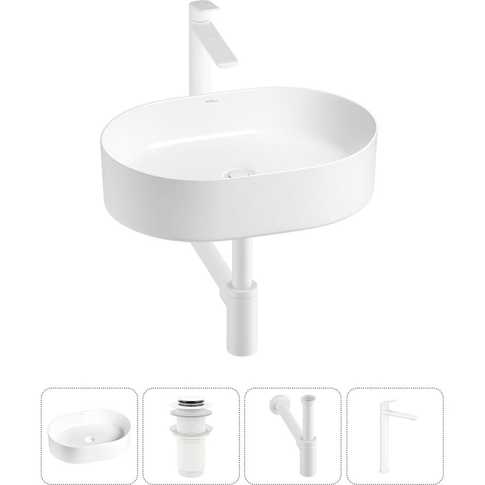 Изображение товара Набор накладной раковины Wellsee 4 в 1 Belle Spa с смесителем сифоном