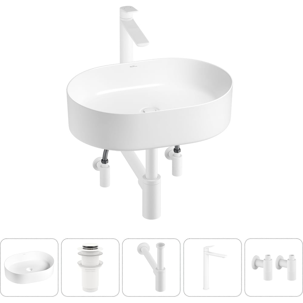 Изображение товара Набор для ванной Wellsee 5 в 1 Belle Spa накладная раковина 50x37 см смеситель сифоны угловые венти