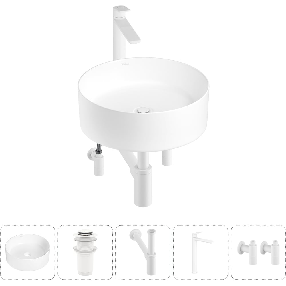 Изображение товара Набор Wellsee 5 в 1 Belle Spa накладная раковина 38 см с смесителем и аксессуарами