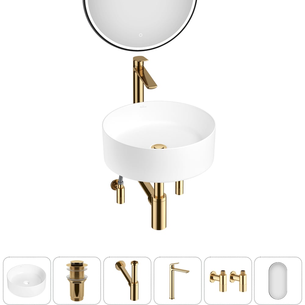 Изображение товара Набор Wellsee 6 в 1 Belle Spa накладная раковина 38x38 см с смесителем и зеркалом