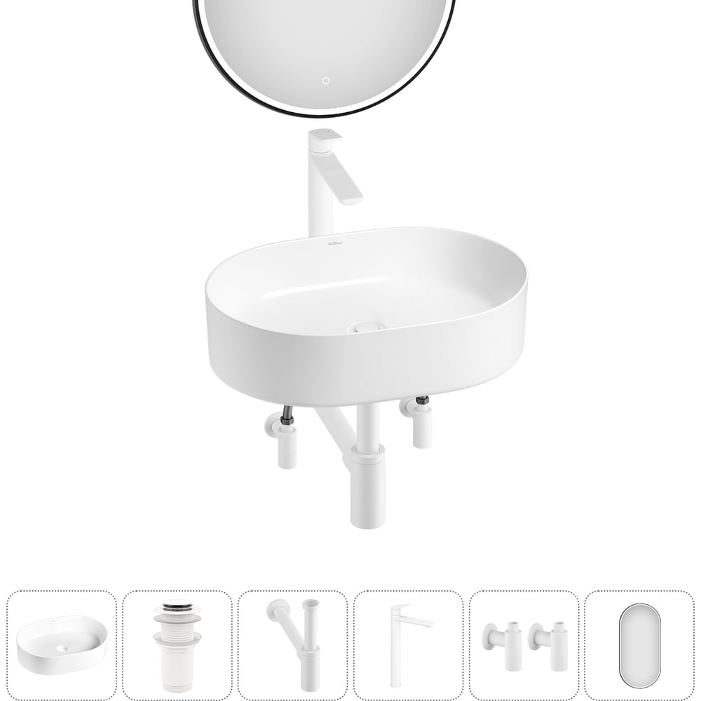 Изображение товара Набор Wellsee 6 в 1 Belle Spa накладная раковина и смеситель белый современный