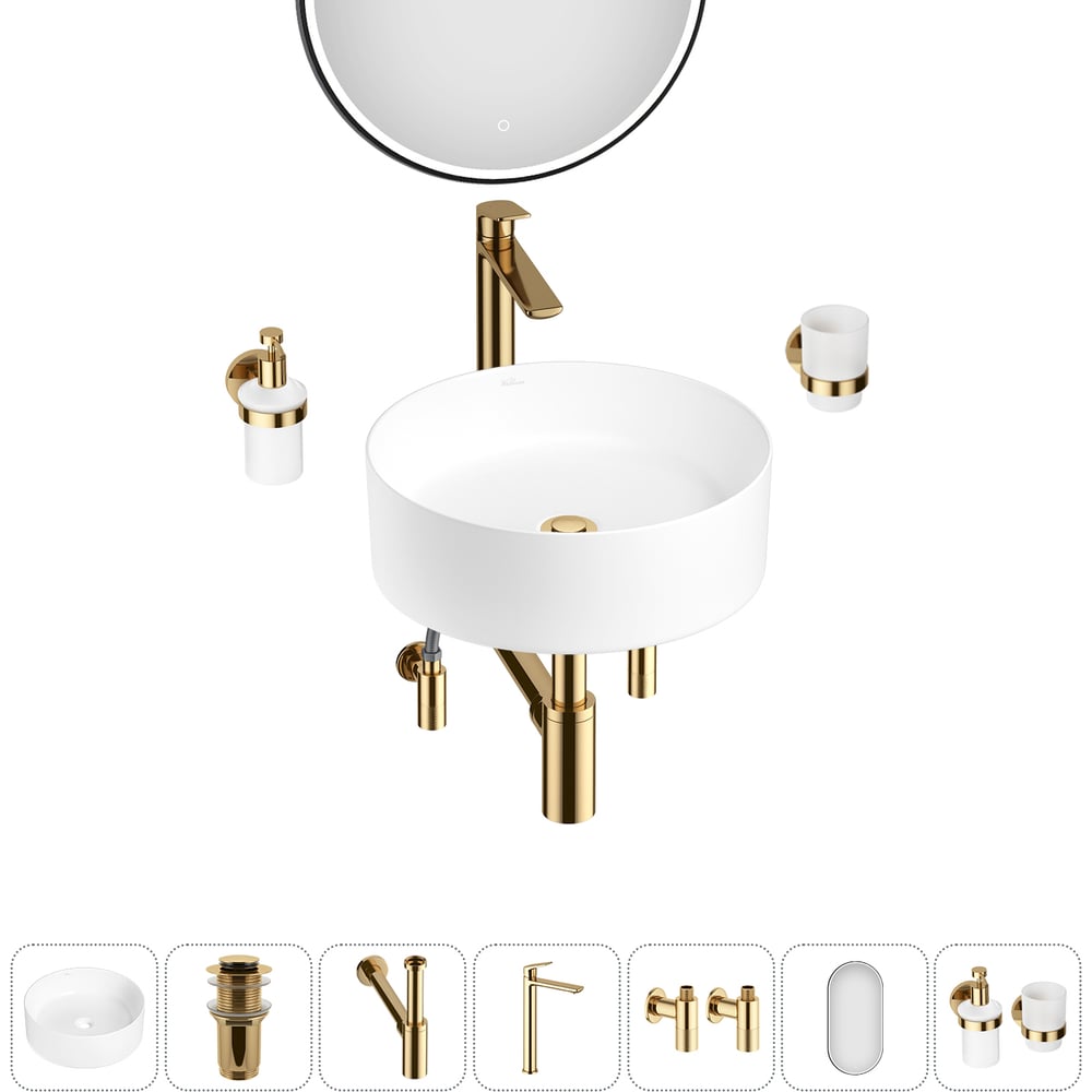 Изображение товара Набор сантехники Wellsee 7 в 1 Belle Spa накладная раковина 38x38 см белый 