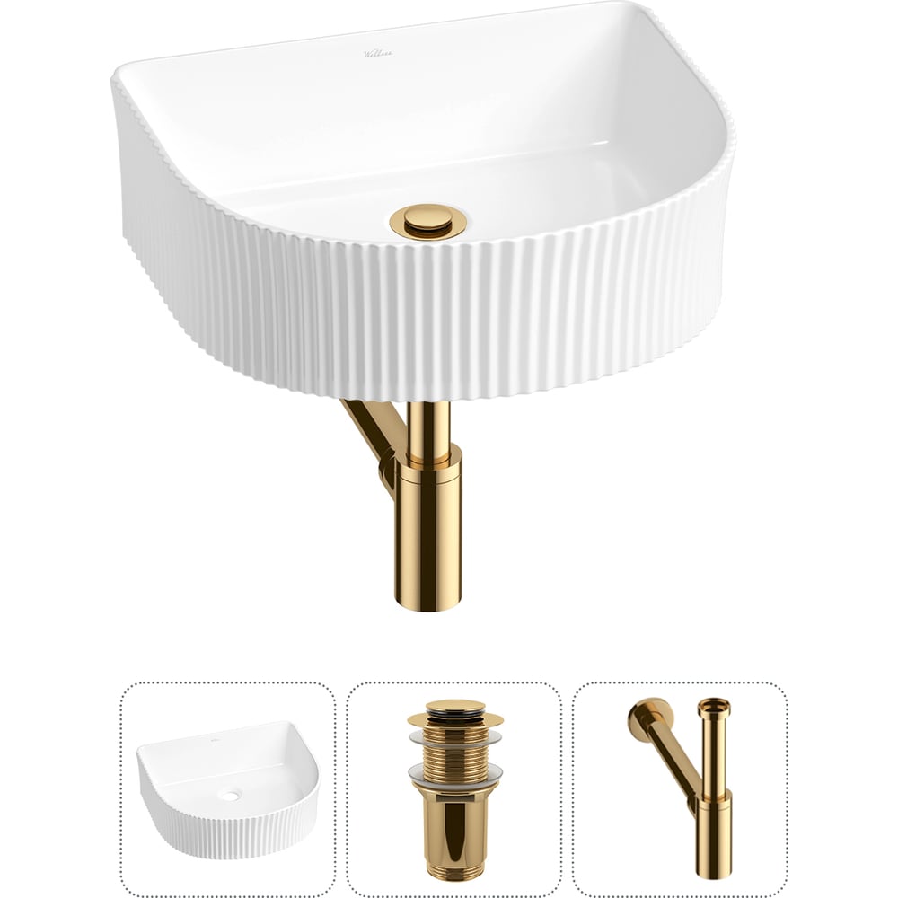 Изображение товара Набор накладной умывальник Wellsee Festive Fox 40x35 см с донным клапаном и золотыми аксессуарами