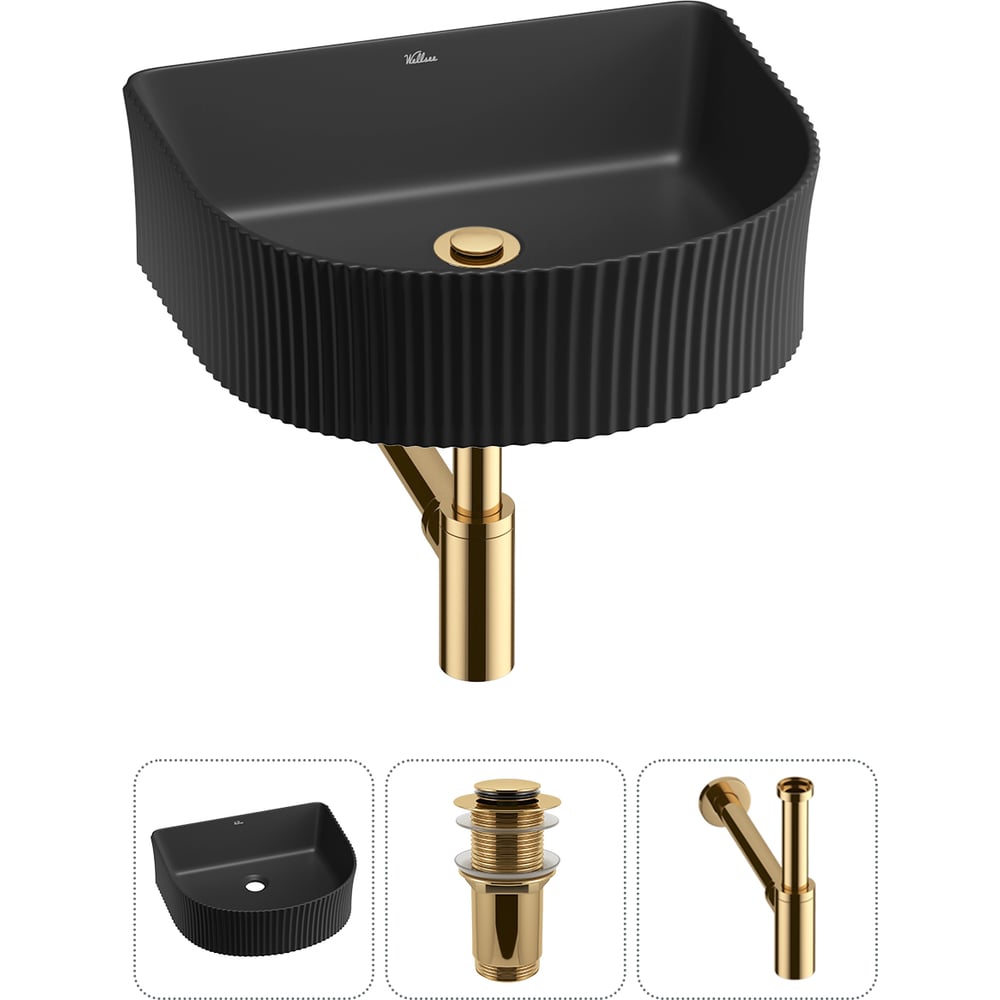 Изображение товара Набор раковина накладная Wellsee Festive Fox 45x40 см матовый черный фарфор