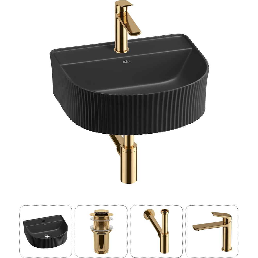 Изображение товара Набор Wellsee 4 в 1 Festive Fox раковина смеситель сифоном матовый черный