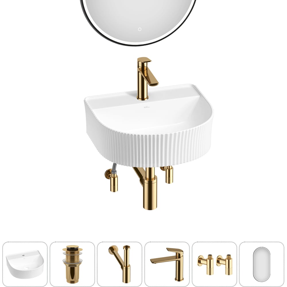 Изображение товара Набор для ванной комнаты Wellsee 6 в 1 Festive Fox глянцевая белая раковина с зеркалом