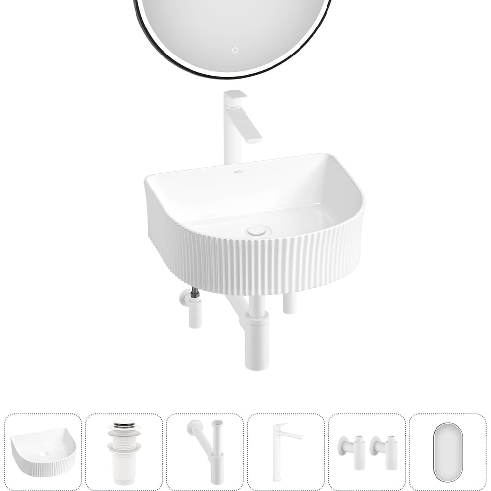 Изображение товара Набор Wellsee 6 в 1 Festive Fox раковина смеситель зеркало для ванной белый